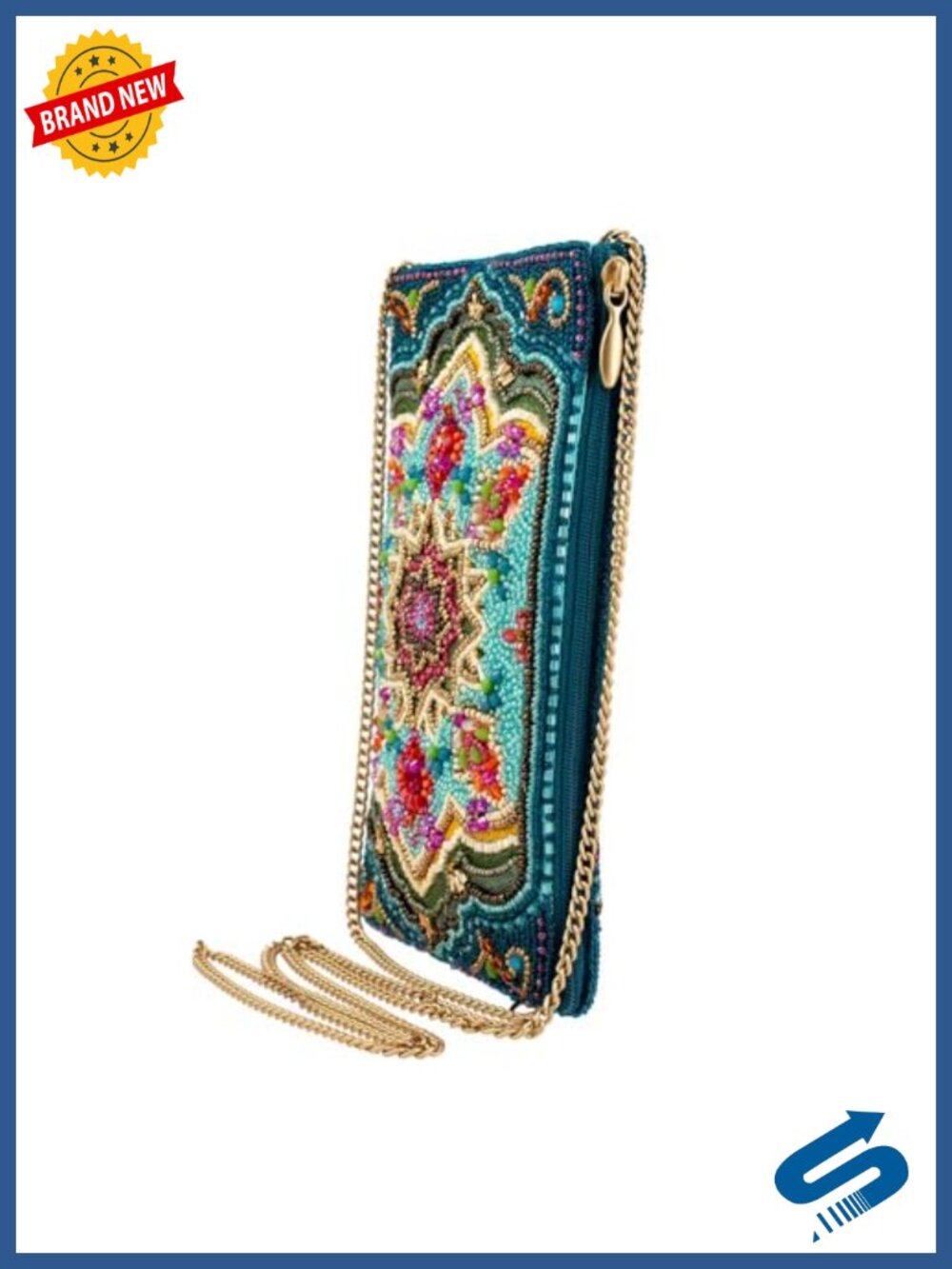 Mary Frances Hand-Beaded Crossbody Cell Phone Bag Evening Clutch Chain Strap - Picture 4 of 6